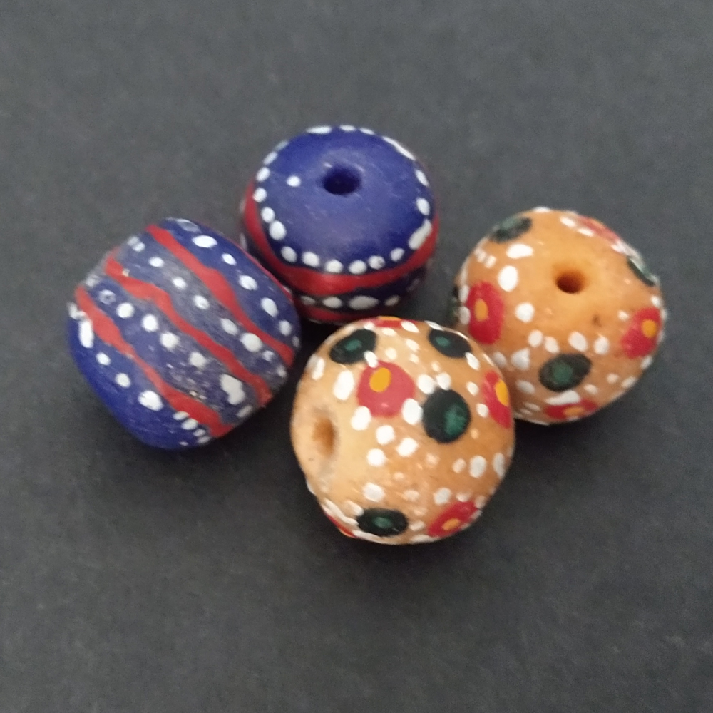 4 Large African Beads, Handmade Krobo Recycled Glass, 20mm Round