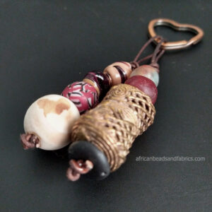 African-Bag-Charm-Djembe-Drum-Brass-Glass-and-Recycled-Plastic-Beads-side-view