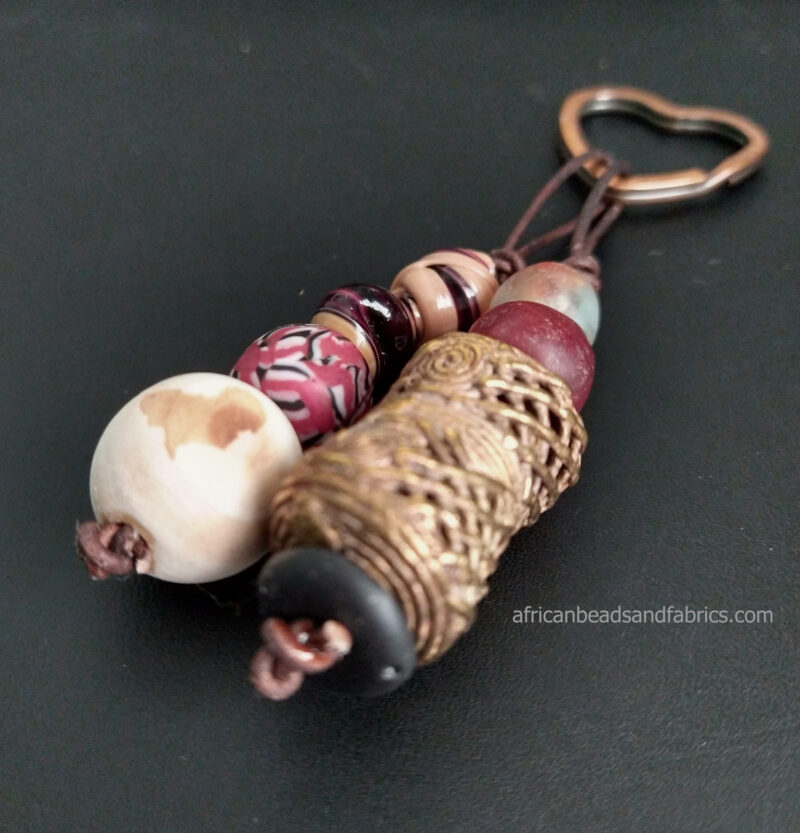 African-Bag-Charm-Djembe-Drum-Brass-Glass-and-Recycled-Plastic-Beads-side-view African-Bag-Charm-Djembe-Drum-Brass-Glass-and-Recycled-Plastic-Beads-side-view