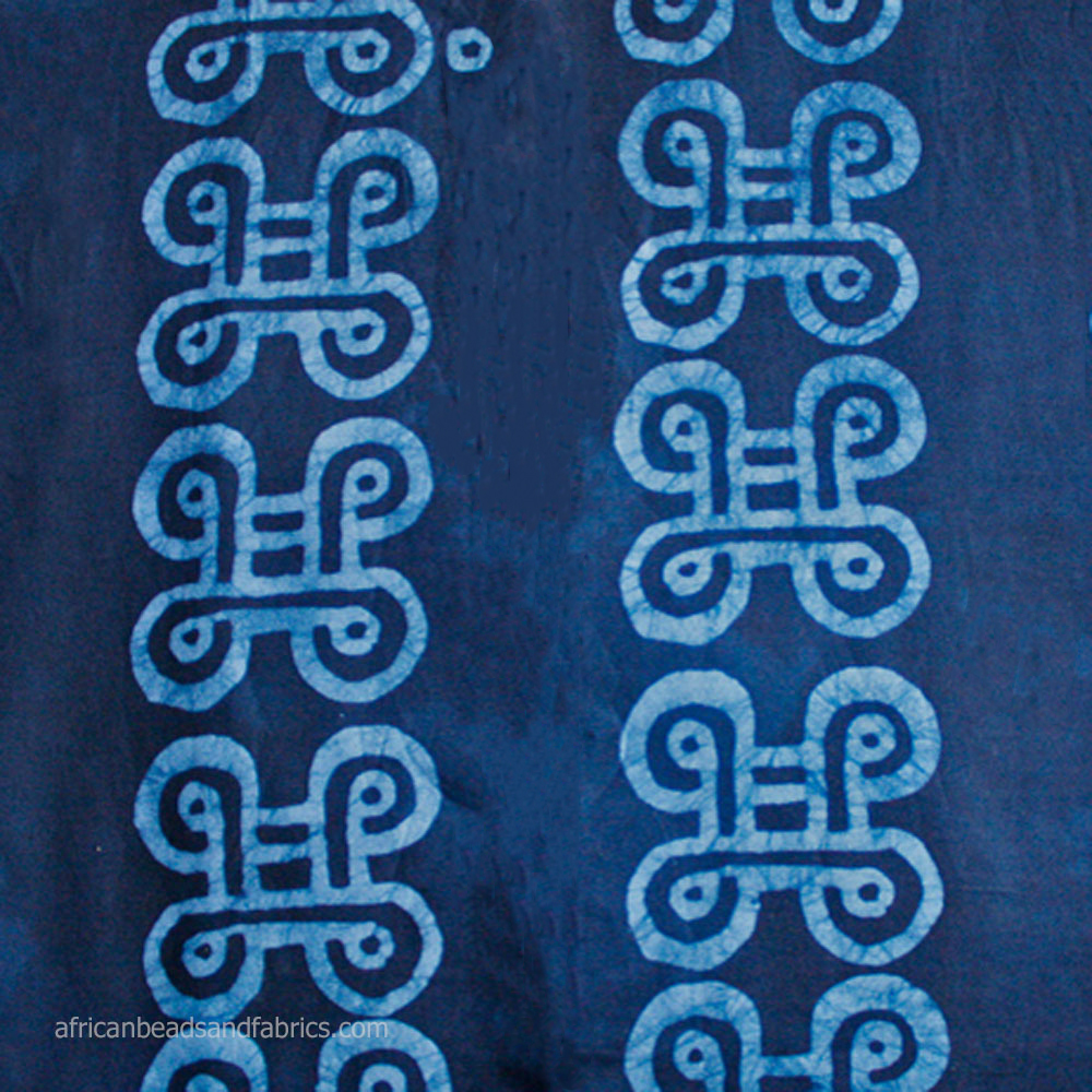 African-Batiik-Fabric-Ghana-Cotton-Adinkra-Reconciliation-Symbol-Blue