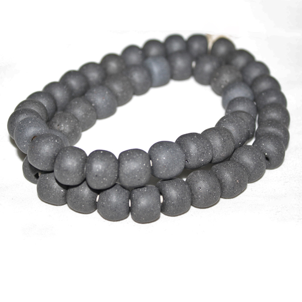 African-Beads-Ghana-Krobo-Recycled-Glass-14-to-15mm-speckled-grey
