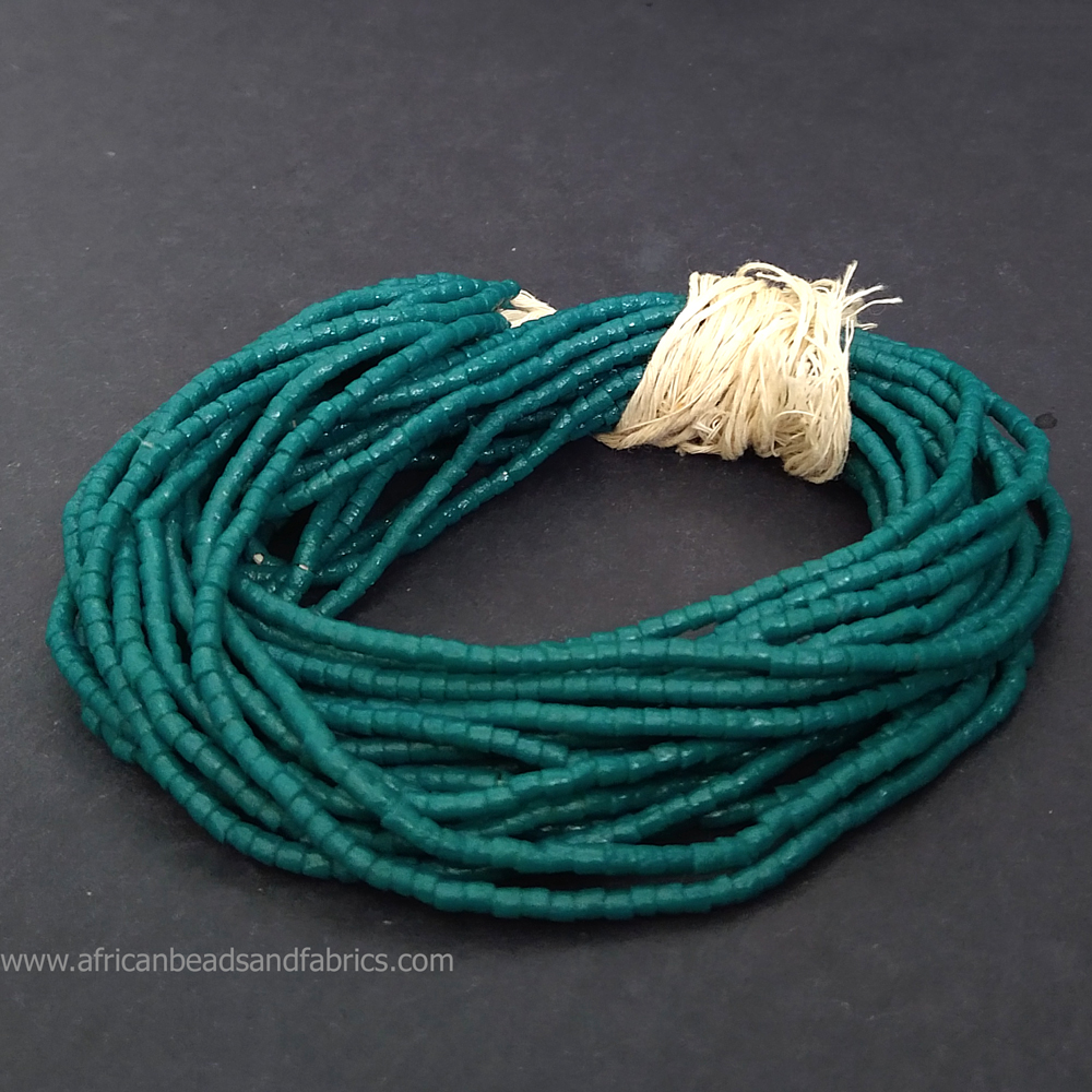 African-Beads-Ghana-Krobo-Recycled-Glass-Seed-waist-beads-deep-teal-3mm.26-inch-strand