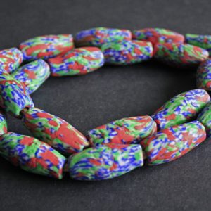 African-Beads-Ghana-Krobo-Refashioned-Glass-Bicones-30-to-35mm-red-green-blue