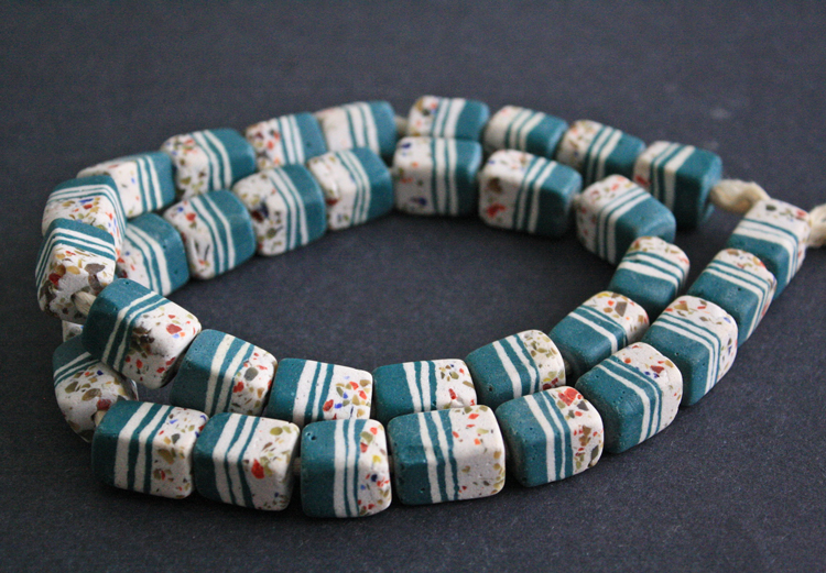 African-Beads-Ghana-Recycled-Glass-Cuboid-16-to18mm-Layers-teal