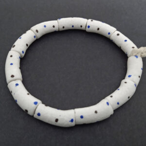 African-Beads-Recycled-Glass-Ghana-Krobo-Tubes-White-Blue-Dots