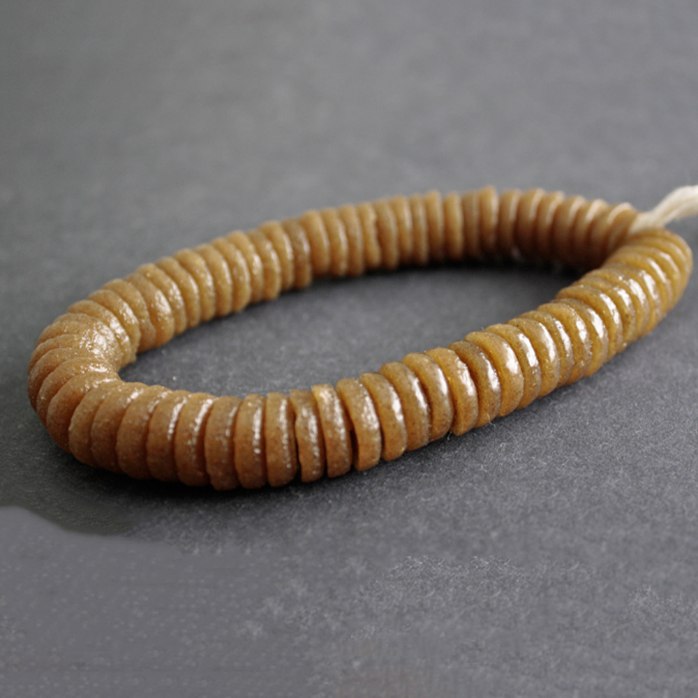 African-Disc-Beads-Ghana-Krobo-Recycled-Glass-Golden-Brown-Speckled-13—14-mm