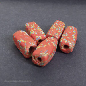 African Refashioned Glass Beads Cuboid Dull Red