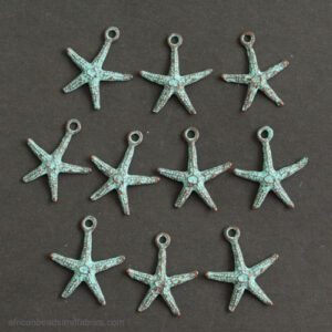 Metal-pendant-Starfish-copper-green-Greek-set-of-10