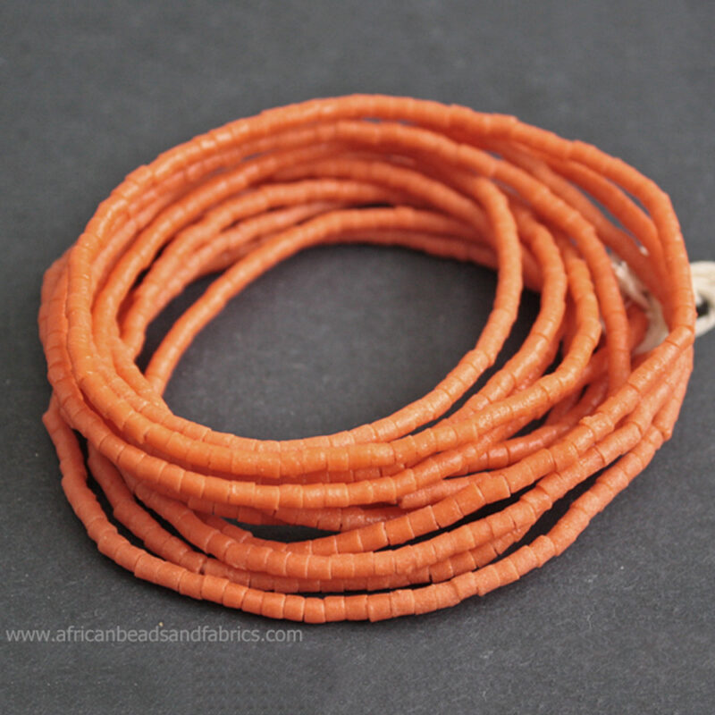 African Waist/Seed Beads Krobo Recycled Glass, Orange