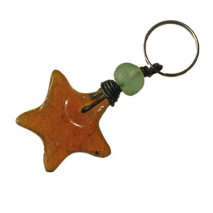 Small Gift Key Ring Recycled Glass Handmade Amber