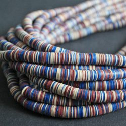8mm African Vinyl Beads Vulcanite Heishi Disc Spacers 35 inch Strand, Blue/Red/Cream Mixed Lot