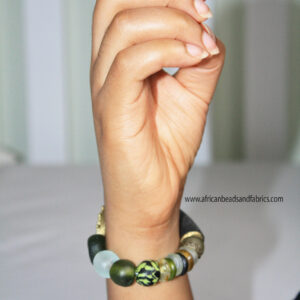 african-beaded-bracelet-green-gold-black-modelled-watermarked