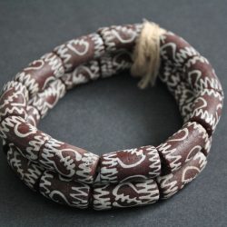 African Beads, Ghana Krobo Recycled Glass Handmade 28-30mm Adinkra Gye Nyame