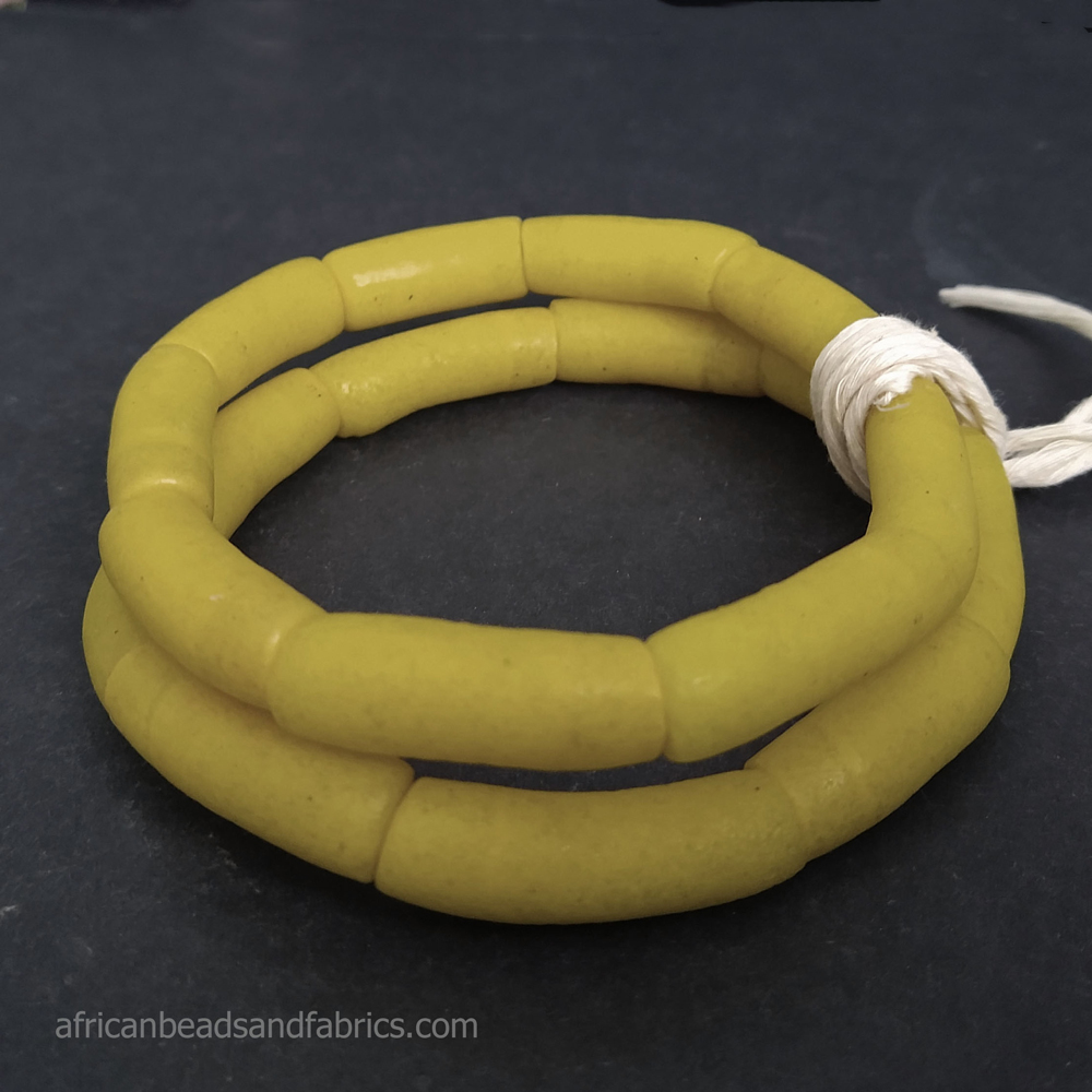 Afarican-Beads-Recycled-Glass-Ghana-Krobo-Tubes-28mm-Yellow