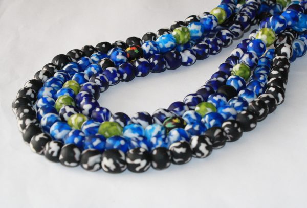 Afican-Beads-Ghana-Refashioned-Glass-Round-13-to-15mm–Blue-Black-Turquoise