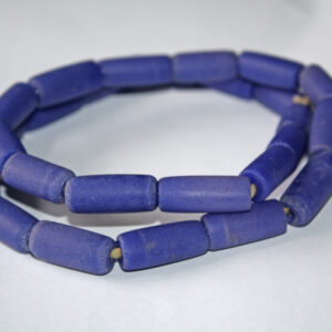 African-Beads-Ghana-Krobo-Recycled-Glass-Cylinder-Tubes-24mm-Blue