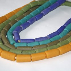 Recycled Glass Beads Ghana Krobo Strang Altglasperlen 10-11 mm rot/gelb/klar 