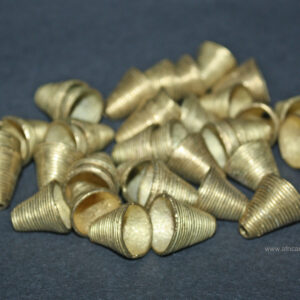 African-brass-cone-beads-stripey-design-side-view-watermarked