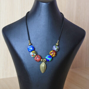 African-Beaded-Necklace-Krobo-Refashioned-Glass-Beads-with-Cocoa-Brass-pendant African-Beaded-Necklace-Krobo-Refashioned-Glass-Beads-with-Cocoa-Brass-pendant