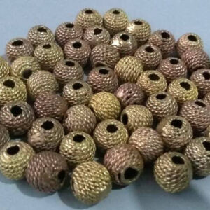 African-Brass-Beads-Round-11-to-12–mm-woven-horizontal-stripes-side-view grey background