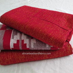 Kente Cloth African Fabric, Authentic Woven 3-Piece Bundle Shimmery Red/Gold/Silver