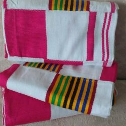 White/Pink Kente Cloth from Ghana, Handwoven, Authentic Ethnic Weave,