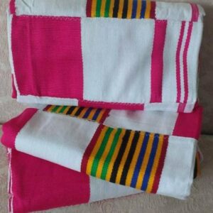 Kente Fabric White Pink Ghana Authentic handwoven cotton