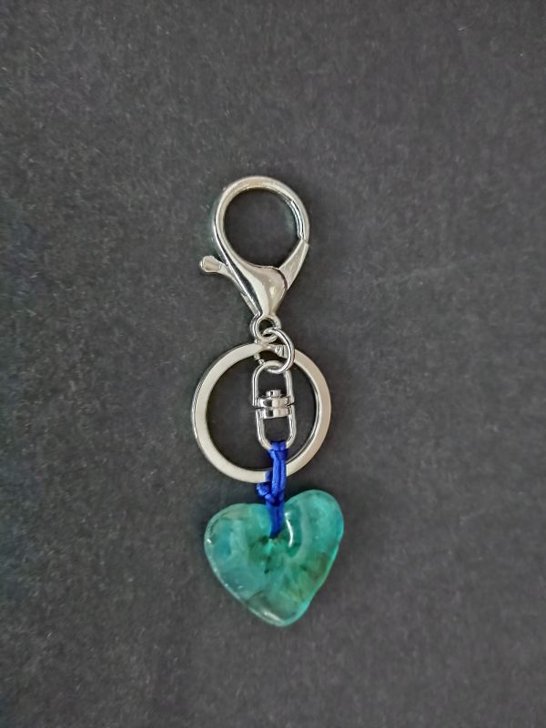 Bag-charm-key-ring-turquoise-and-blue-bright-silver-tone-clasp