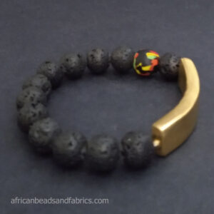 Mens-Bracelet-Lava-and-Glass-Beads-with-Brass-bar