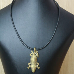 African Brass  Gecko Pendant Necklace Black Leather Cord, Unisex, 16.5 inches