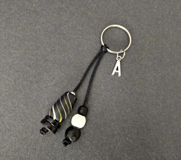 Beaded-Key-Ring-bag-charm-with-recycled-glass-beads-and-nylon-satin-cord