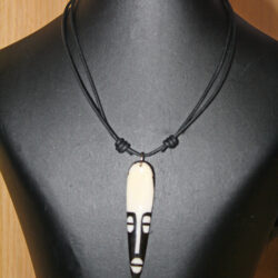 Leather Cord Necklace with African Tribal Mask Bone Pendant Adjustable Length 14 to 27 inches, Unisex