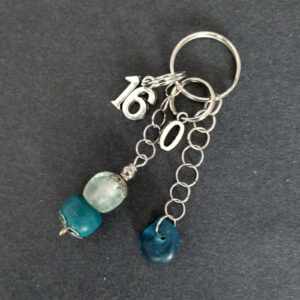 Bag-charm-or-key-ring-teal-and-petrol-blue-beads-age-and-intial