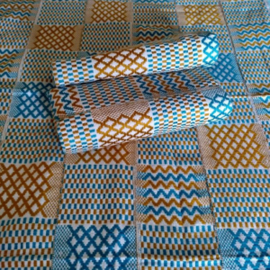 Kente Fabric White Turquoise Gold 3