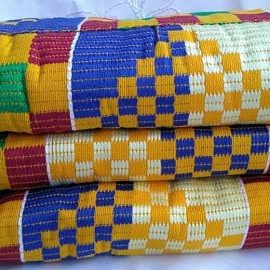 Kente Fabric Authentic Handwoven Cotton Cloth blue cream red green
