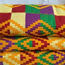 Ghana Kente Fabric, Authentic Handwoven Ghana Ethnic Cloth,  Gold/Purple