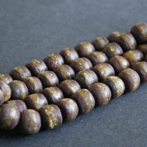African-Beads-Ghana-Krobo-Recycled-Glass-13-to-14-mm-brown-speckled-Gold