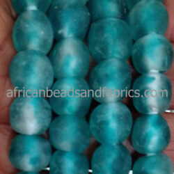 African Beads Ghana Krobo Recycled Glass Mottled Petrol Blue 13mm Handmade
