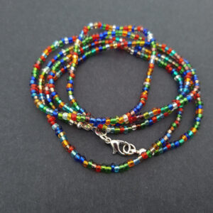 Waist-Beads-African–Multi-Coloured-Silver-Clasp-40-inches