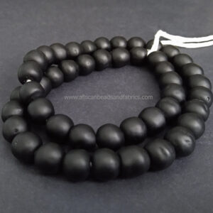 African-Beads-Ghana-Krobo-Ethnic-Glass-Round-13-to-14mm-black