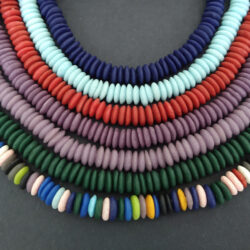 African Beads, Ghana Krobo Recycled Glass Doughnut Spacers 10-11mm Handmade
