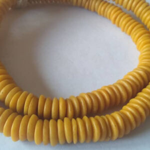 African-Beads-Ghana-Krobo-Ethnic-Recycled-Glass-Doughnut-Discs-14mm-bright-mustard