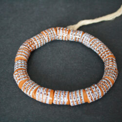 7 African Beads Recycled Glass Tubes from Ghana's Krobo, 14-16 mm, Handmade, Terracotta/Pale Blue