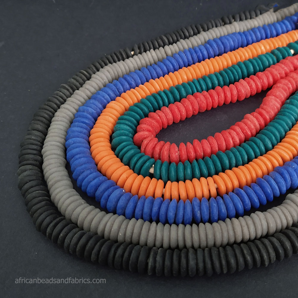 African Beads Ghana Krobo Recycled Glass Doughnut spacers 10 to 12mm 2