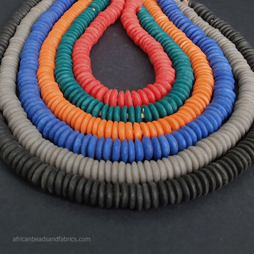 African Beads Ghana Krobo Recycled Glass Spacers Disc/Doughnut