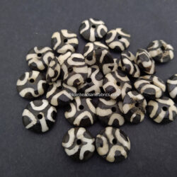 15 African Bone Beads, Handmade Batiked Craft Doughnut-Shaped 16-19mm, Cream/Black