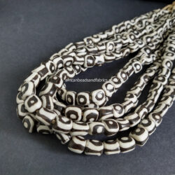 African Bone Beads Kenyan Handmade Batiked Craft 10-12 mm, Cream/Black/Dark Brown