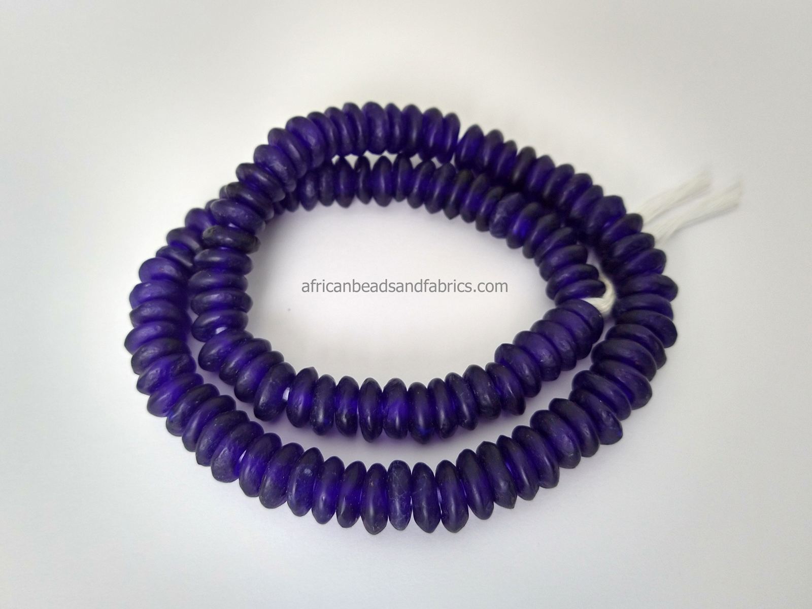 African-Beads-Recycled-Glass-Disc-Spacers-Ghana-Krobo-11-to-12mm-cobalt-blue