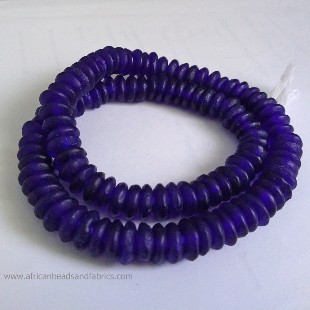 African Beads Krobo Recycled Glass Cobalt Blue Spacers