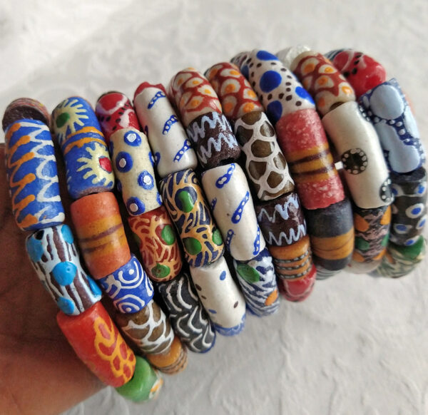 African-Bracelet-Stretchy-Recycled-Glass-Mixed-Tube-Beads-Autumn-2021